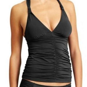 ATHLETA EUC - Black Aqualuxe Tankini Top Vneck & Ruched On The Sides - Small